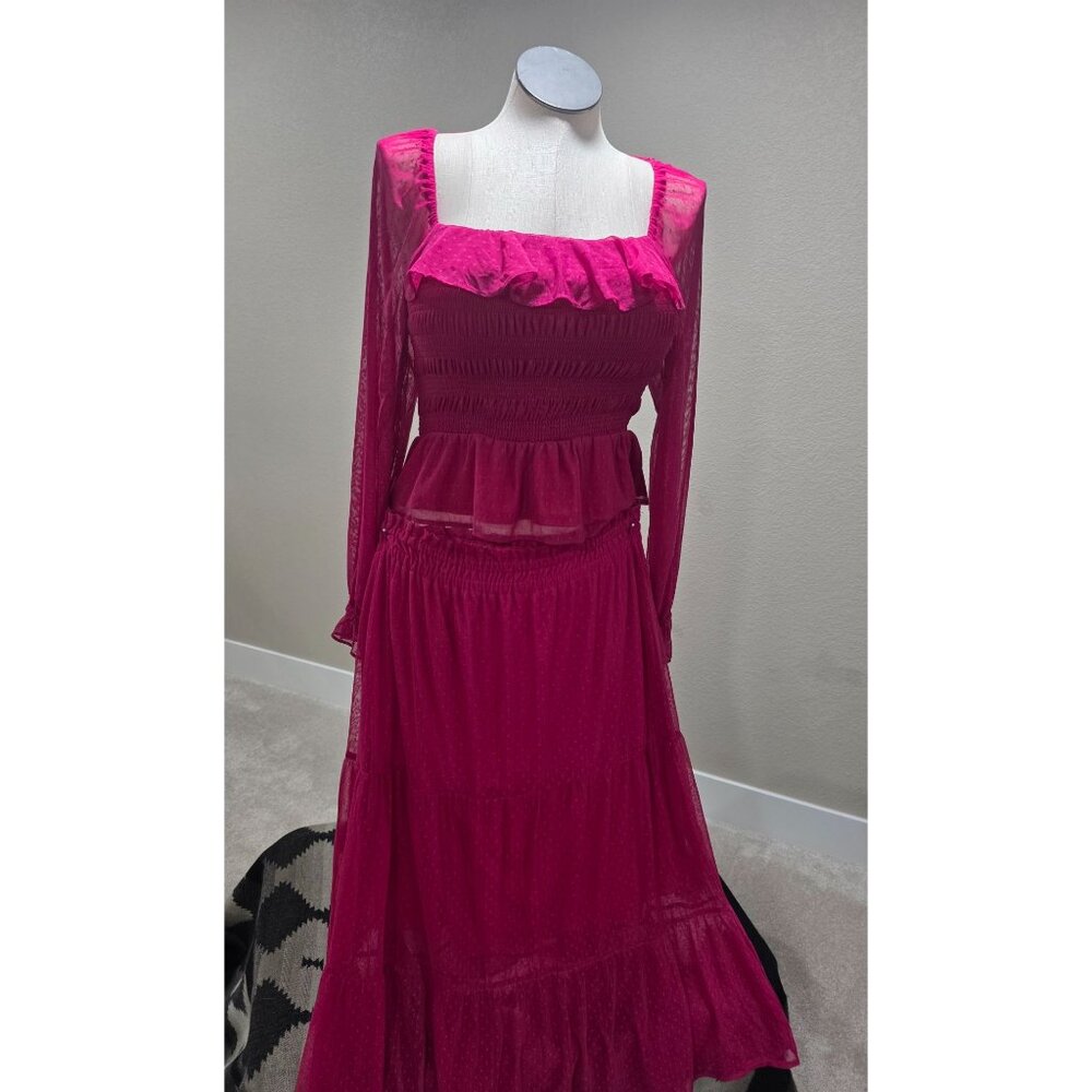 LC Lauren Conrad Womens Hot Pink Square Neck Smocked Maxi Skirt and With Ruffle
